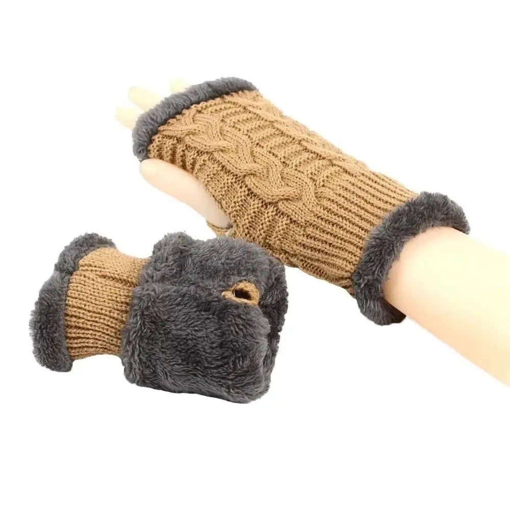 Vintage Knit Fingerless Gloves Faux Fur – Women's Winter Gloves Fingerless Knit Gloves PLUSH