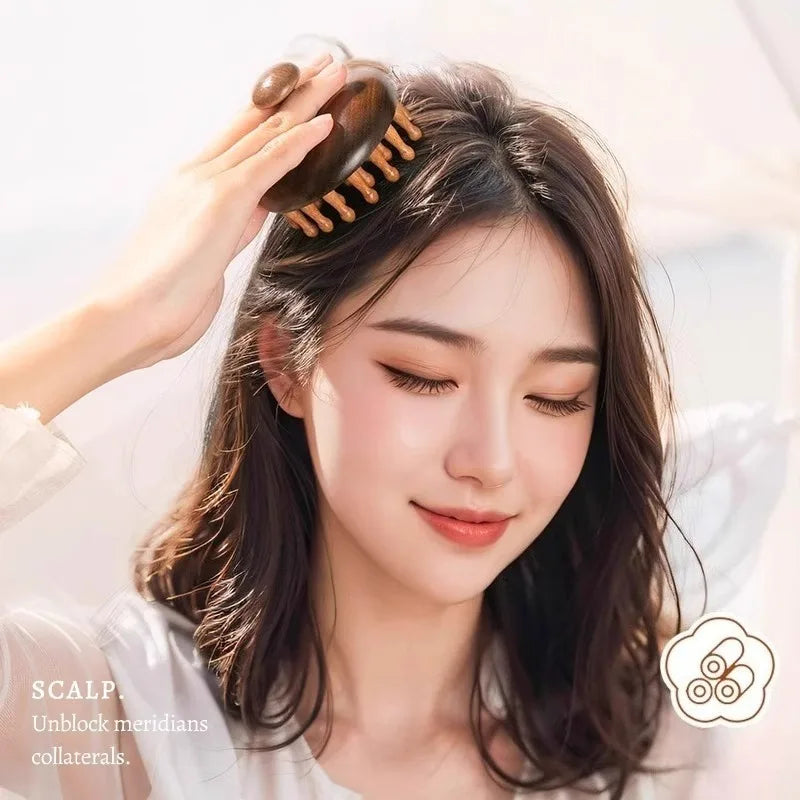 Natural Sandalwood Scalp Massage Comb & Wooden Hair Brush Scalp Massage Comb PLUSH
