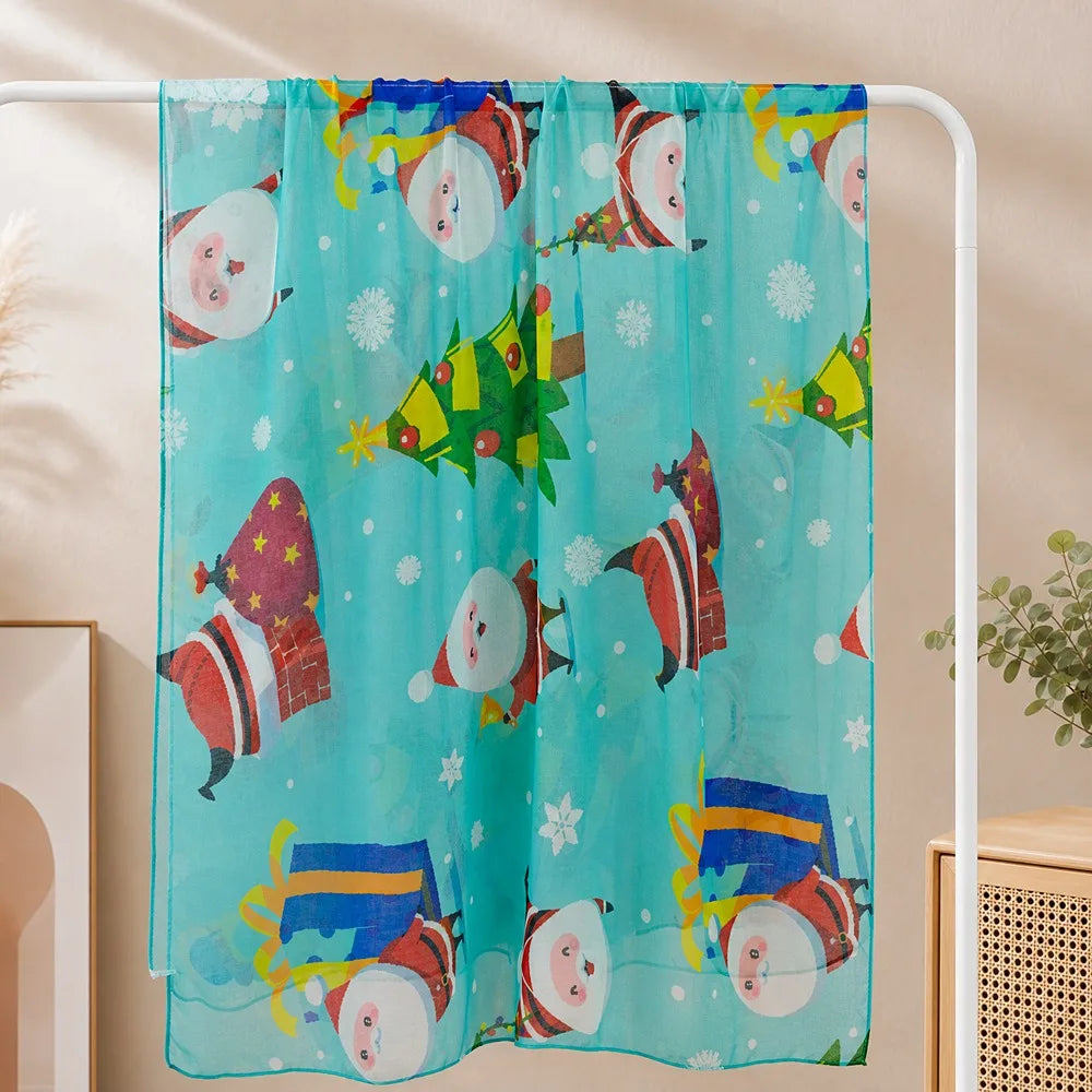 Women's Christmas Voile Scarf – Snowman Print Shawl 180x90cm Holiday Voile Scarf PLUSH 12