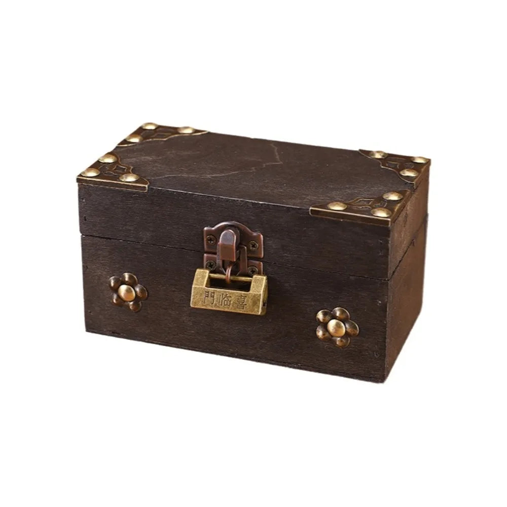 Vintage Wooden Treasure Chest Jewelry Box with Lock – Retro Jewelry Storage Box PLUSH Style-2