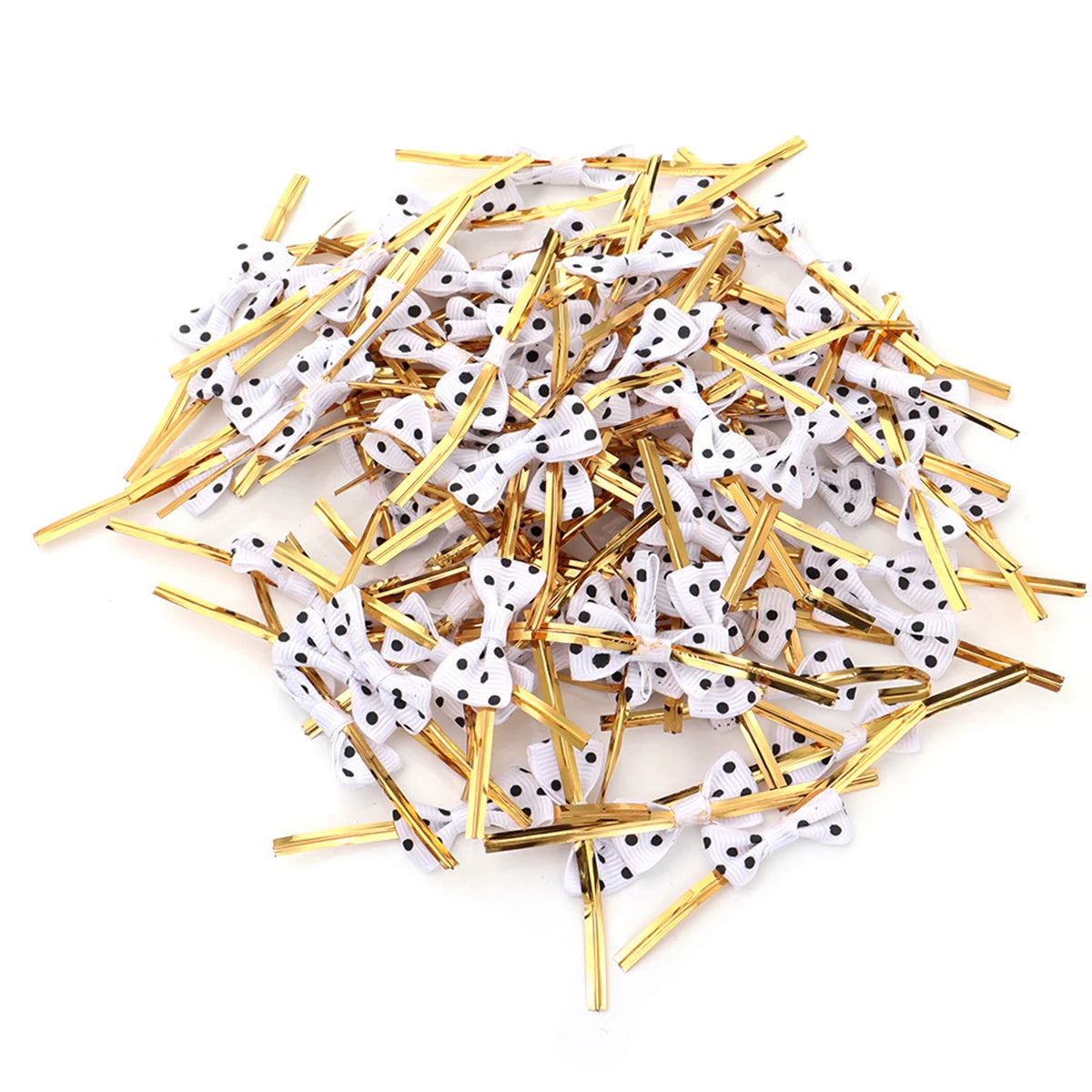 30pcs Polka Dot Bow Twist Ties Gold Wire – Gift Bag Seals Gift Bow Twist Ties PLUSH White 1.5x8cm