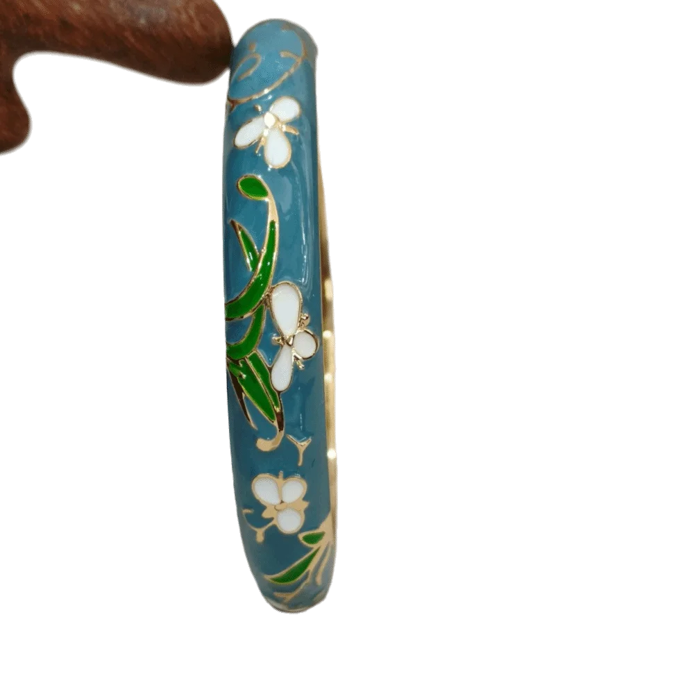 Enamel Peony Filigree Bangle – Vintage Cloisonné Bracelet Enamel Bangle PLUSH 7