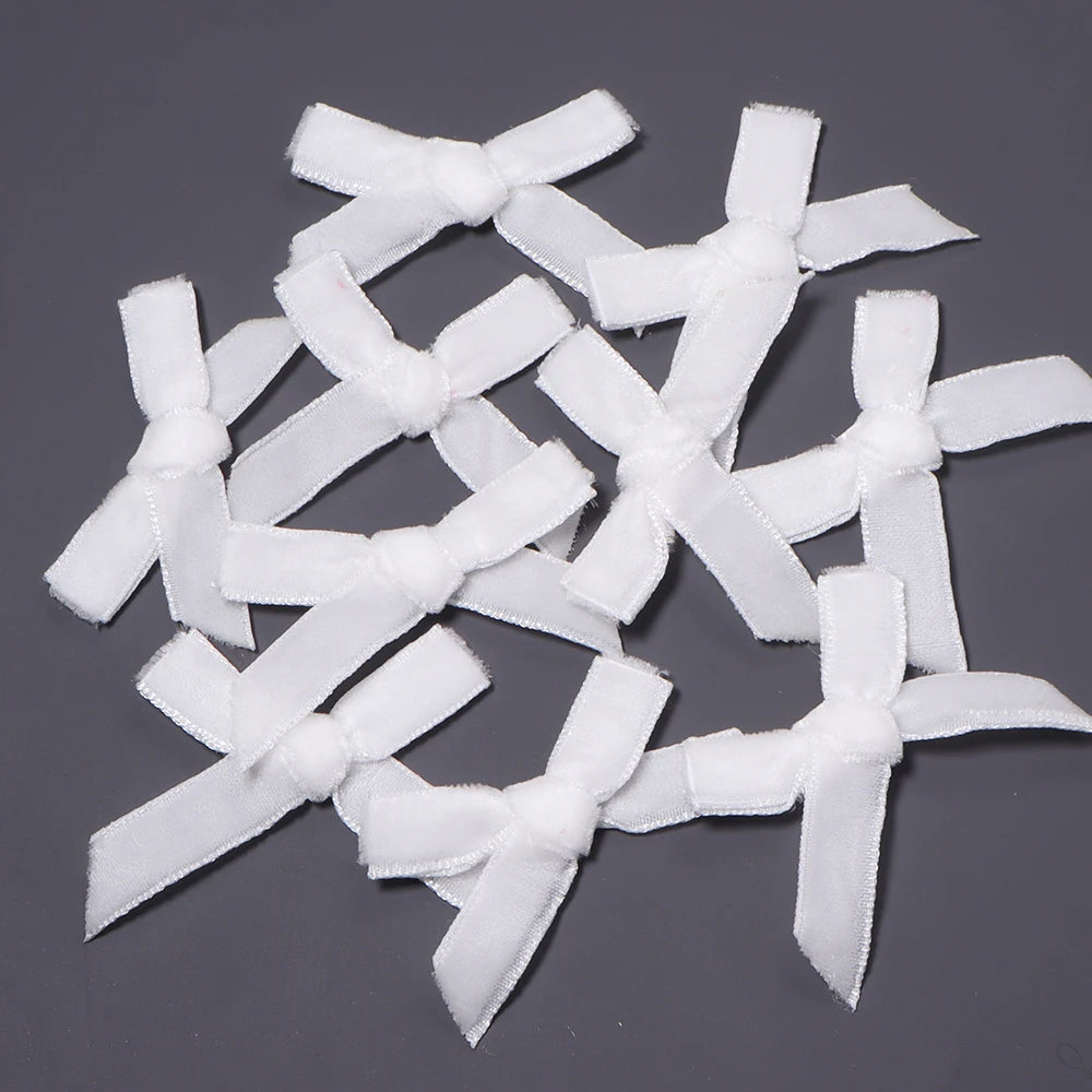 10pcs Velvet Flocking Bow Ribbons 1cm – DIY Hair & Gift Decor Velvet Bow Ribbons PLUSH white