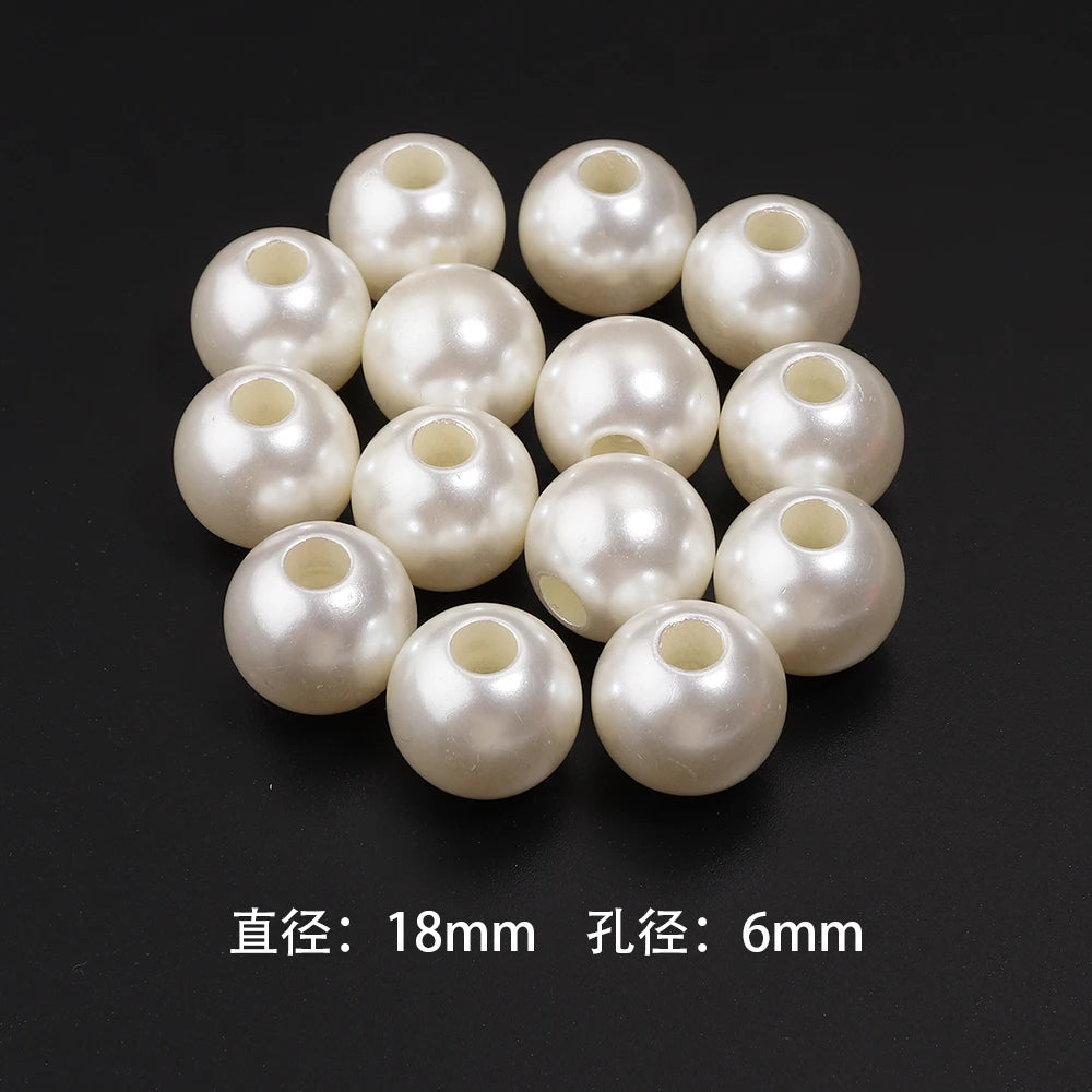 Vintage ABS Imitation Pearl Big Hole Spacer Beads – DIY Jewelry Pearl Spacer Beads PLUSH 18mm hole 6mmx20pcs
