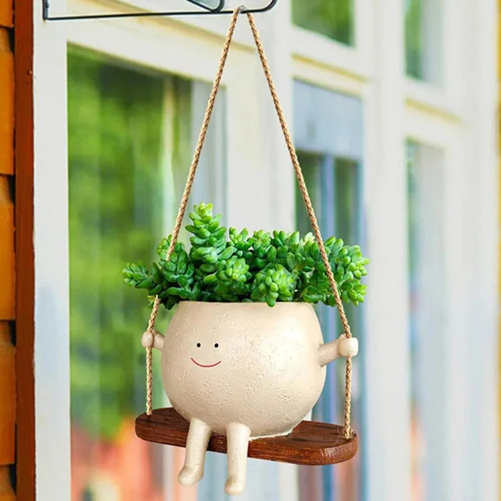 Resin Cartoon Swing Face Wall Planter – Creative Head Flowerpot Wall Hanging Planter PLUSH