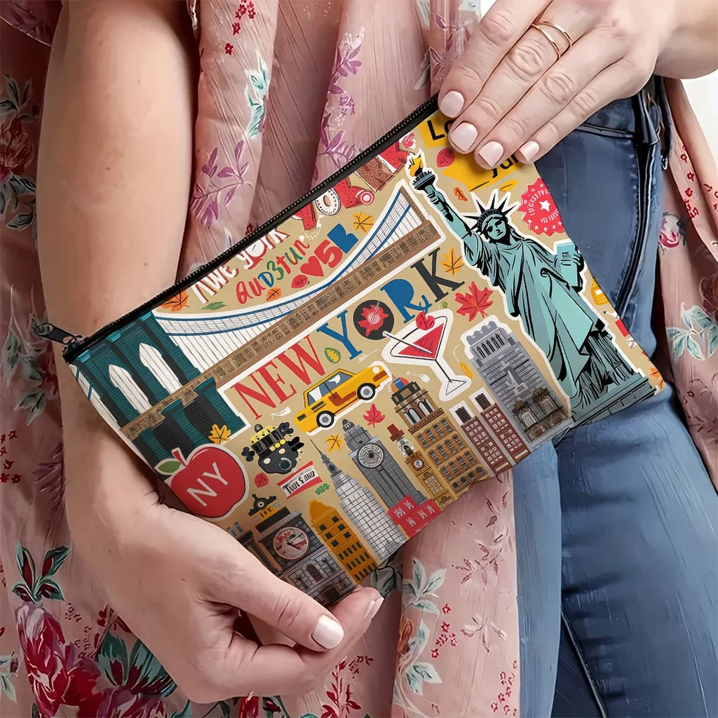 New York Travel Makeup Bag – Zipper Pouch & Jewelry Organizer Travel Makeup Bag PLUSH