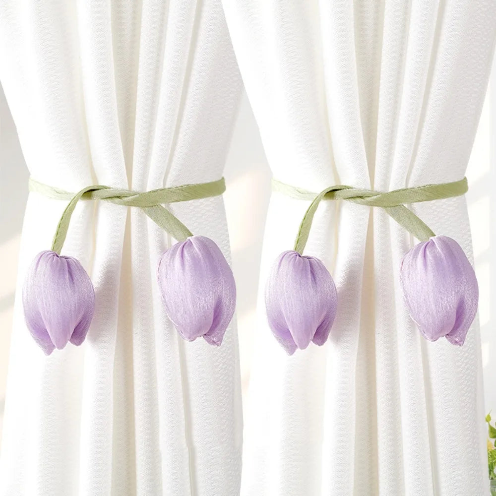Tulip Curtain Tiebacks – Adjustable Tie Rope Straps, 1 Pair Curtain Tiebacks PLUSH Purple
