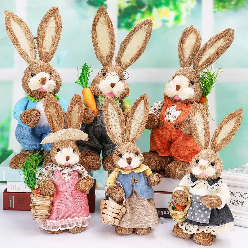 35cm Woven Wicker Easter Bunny Rustic Table Centerpiece Decor Easter Table Decor PLUSH