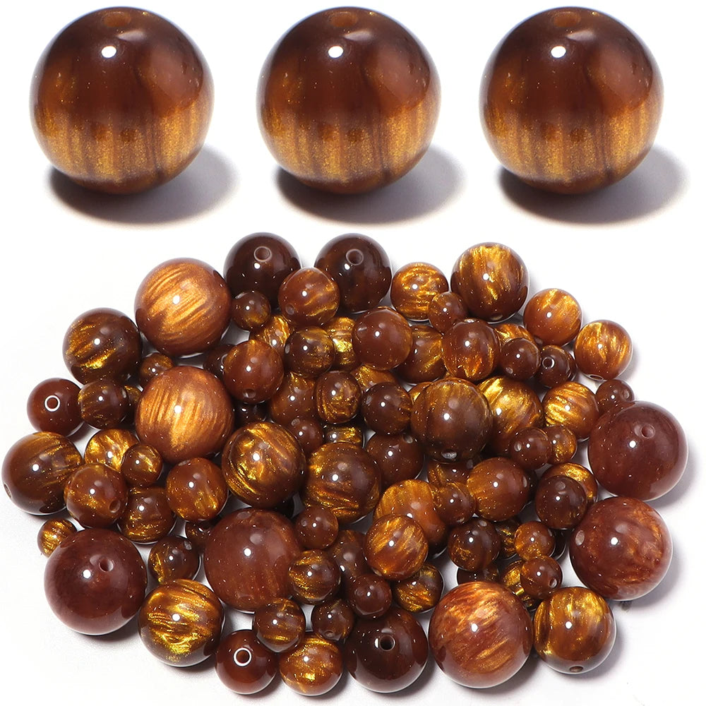 Gilding Resin Round Spacer Beads 8-20mm Gold Brown DIY Jewelry Resin Spacer Beads PLUSH