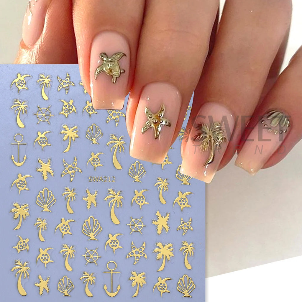 4pcs Marine Life Nail Stickers Gold Silver Glitter Starfish Nail Art Stickers PLUSH