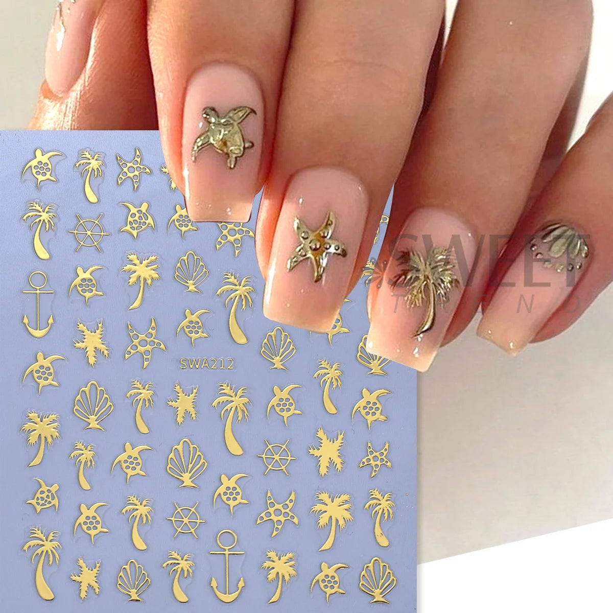 4pcs Marine Life Nail Stickers Gold Silver Glitter Starfish Nail Art Stickers PLUSH