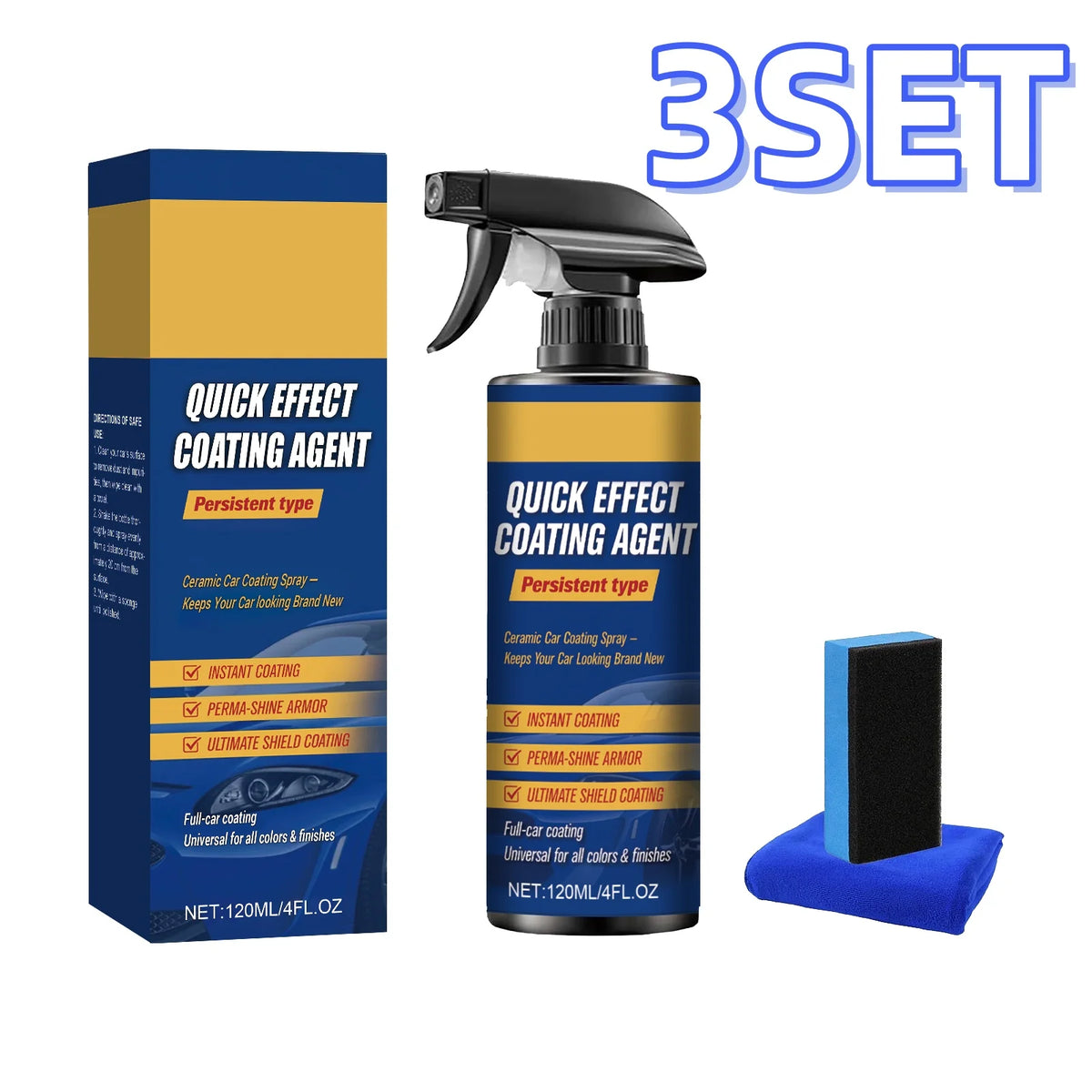 Car Ceramic Nano Coating Spray – Hydrophobic Paint Protection Ceramic Coating Spray PLUSH 3SET Boxed