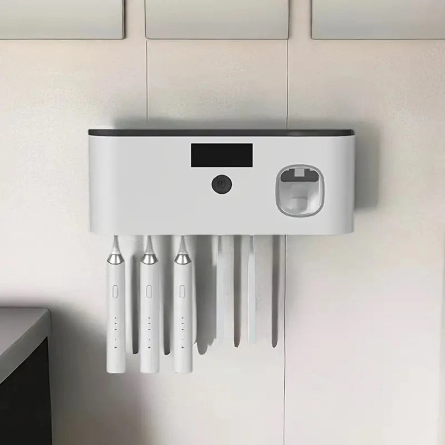 Wall-Mounted Toothbrush Holder UV Sterilizer & Dispenser 5 Slots Toothbrush Holder PLUSH