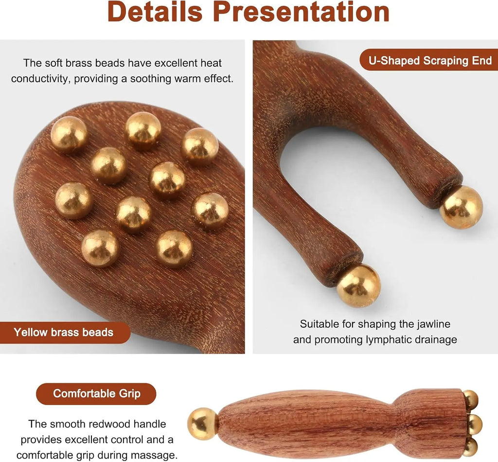 Wooden Y-Shaped Facial Massage Tool Kit with Brass Beads Facial Massage Tool PLUSH
