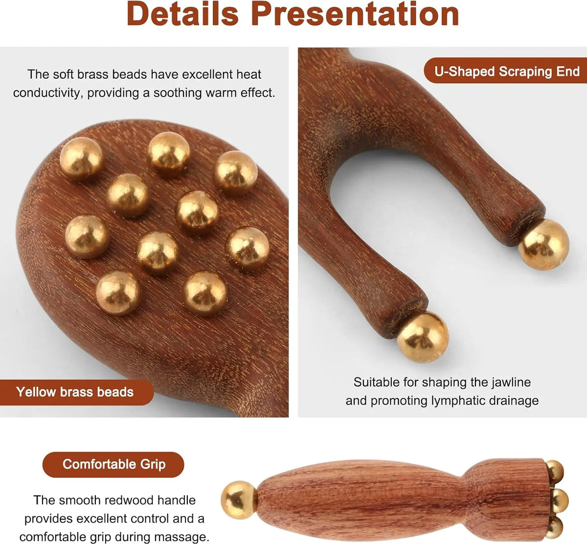 Wooden Y-Shaped Facial Massage Tool Kit with Brass Beads Facial Massage Tool PLUSH