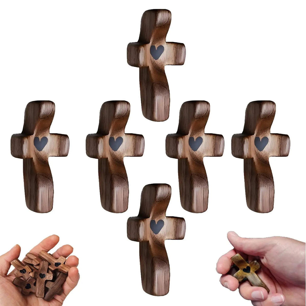 Handmade Wooden Pocket Prayer Cross | Christian Fidget Gift Wooden Prayer Cross PLUSH Brown-6PCS