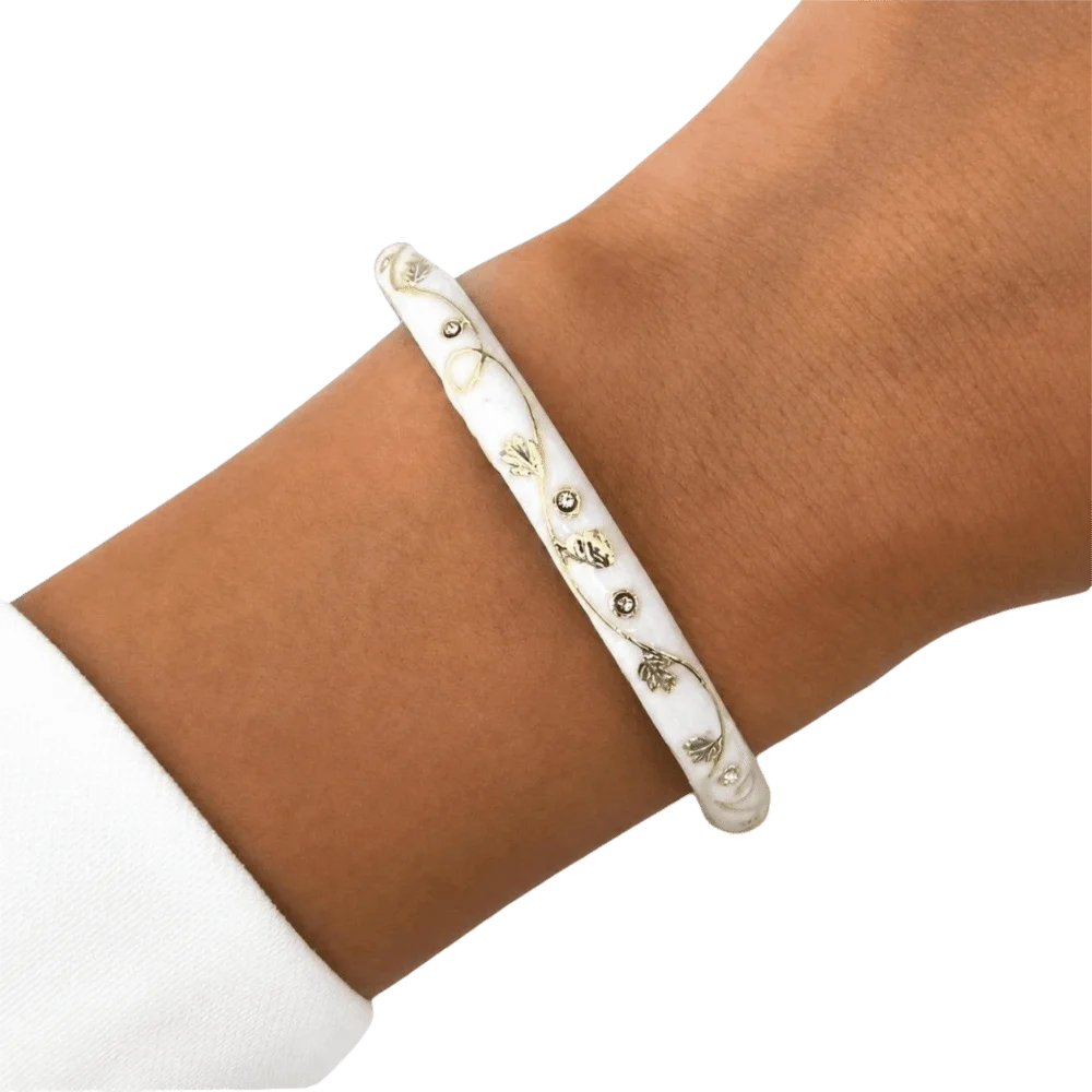 Vintage Cloisonne Enamel Open Cuff Bangle Bracelet for Women Enamel Cuff Bangle PLUSH White