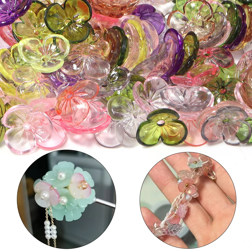 100pcs Flower Petal Resin Spacer Beads – Colorful DIY Jewelry Resin Spacer Beads PLUSH