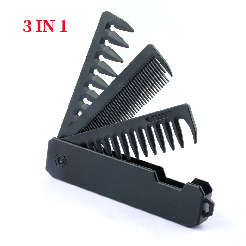3-in-1 Folding Pocket Comb – Wide Tooth Beard Barber Comb Hair Styling Comb PLUSH 3 in 1