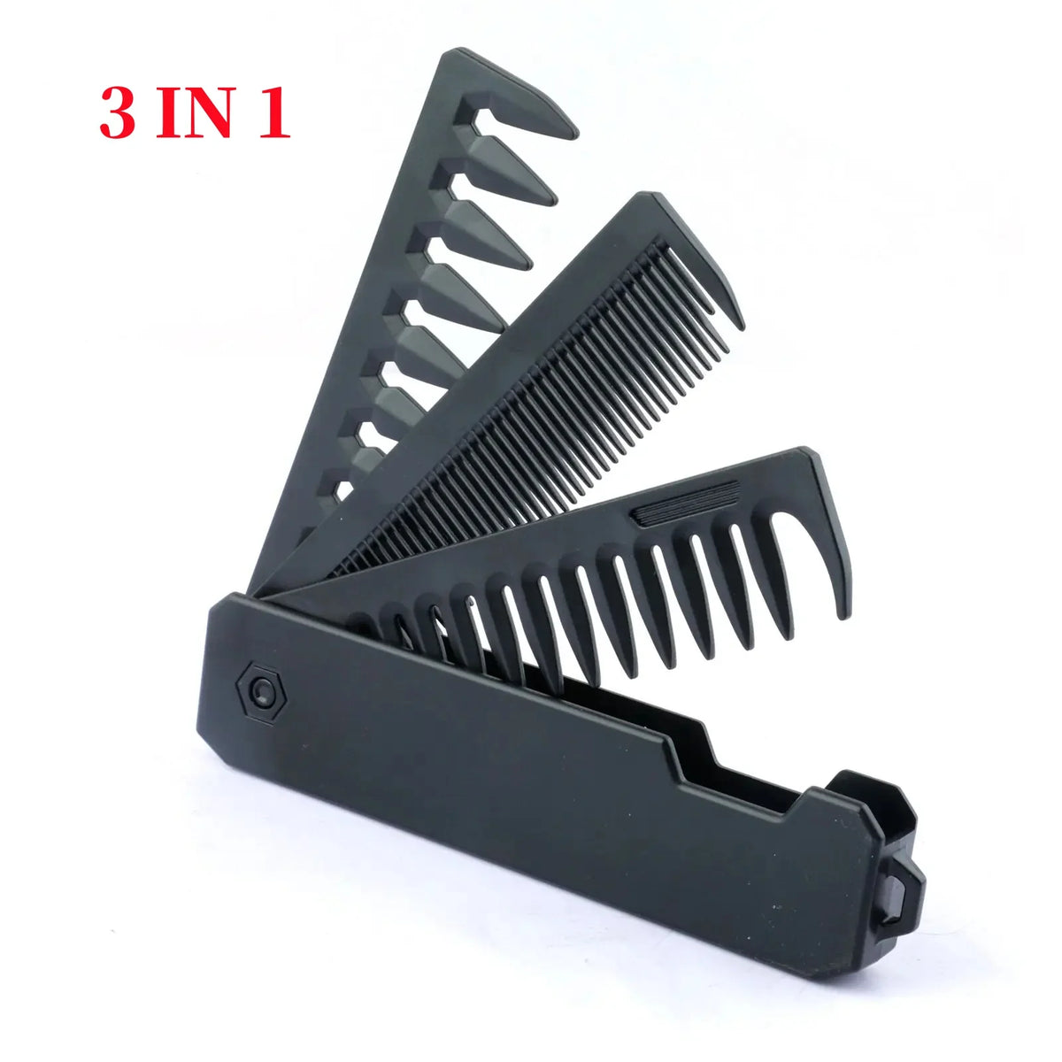 3-in-1 Folding Pocket Comb – Wide Tooth Beard Barber Comb Hair Styling Comb PLUSH 3 in 1