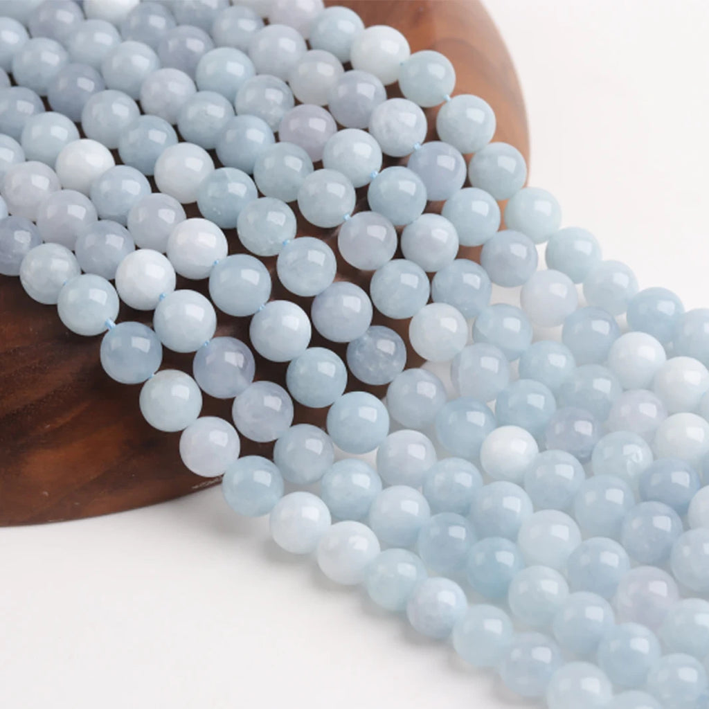 Blue Aquamarine Natural Stone Round Beads – DIY Jewelry Strand Natural Stone Beads PLUSH