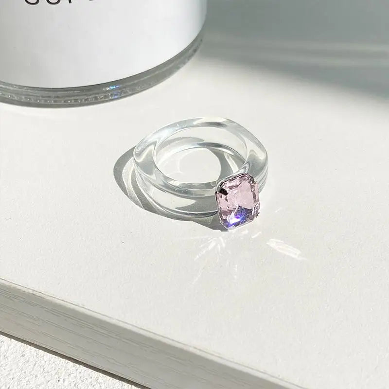 Women's Colorful Zircon Resin Ring – Trendy Sweet Style Resin Fashion Ring PLUSH