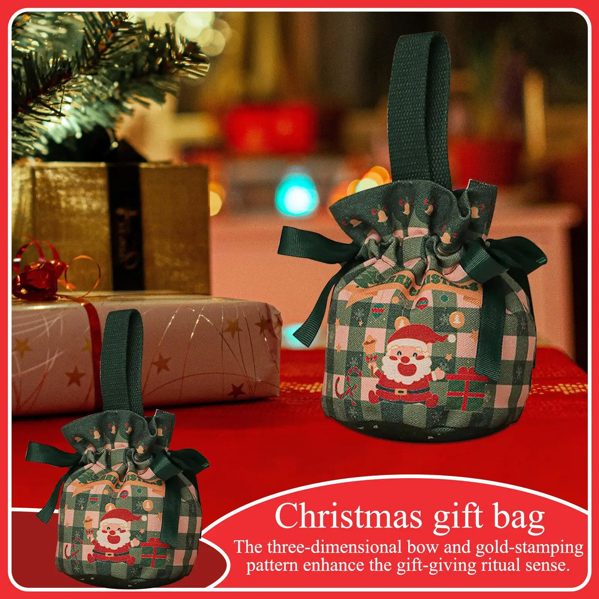 Christmas Drawstring Candy Bags | Cotton Holiday Gift Pouches Holiday Gift Bags PLUSH