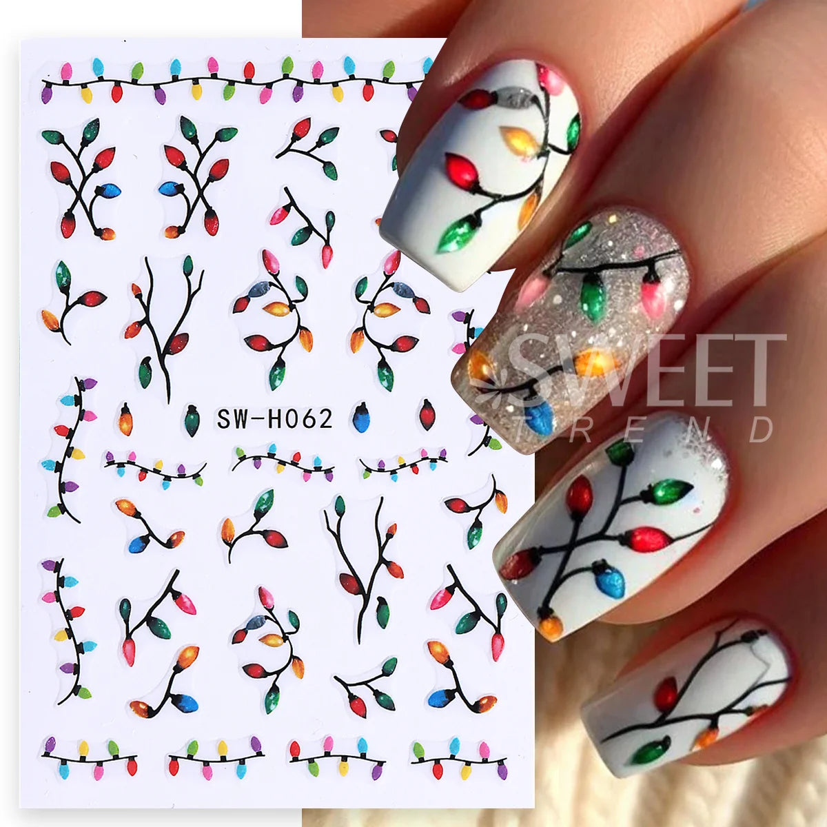 Glow in the Dark Christmas Nail Stickers – Xmas Tree Decals Nail Art Stickers PLUSH