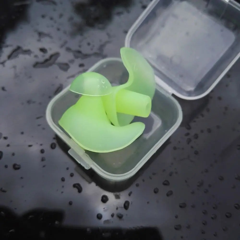 Silicone Waterproof Swim Earplugs for Sleep & Water Sports Swim Earplugs PLUSH green-with case