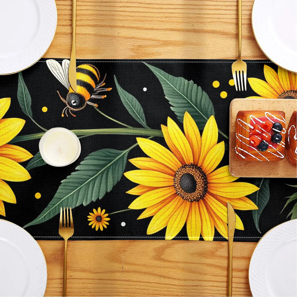 Sunflower & Bee Table Runner – Pastoral Home Décor Table Runner PLUSH