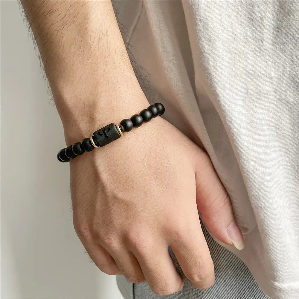Zodiac Constellation Matte Black Agate Beaded Bracelet Beaded Bracelet PLUSH