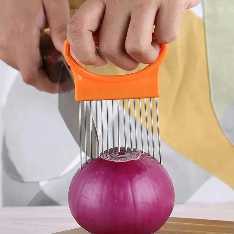 Stainless Steel Onion Holder & Vegetable Slicer Kitchen Tool Vegetable Slicer Tool PLUSH