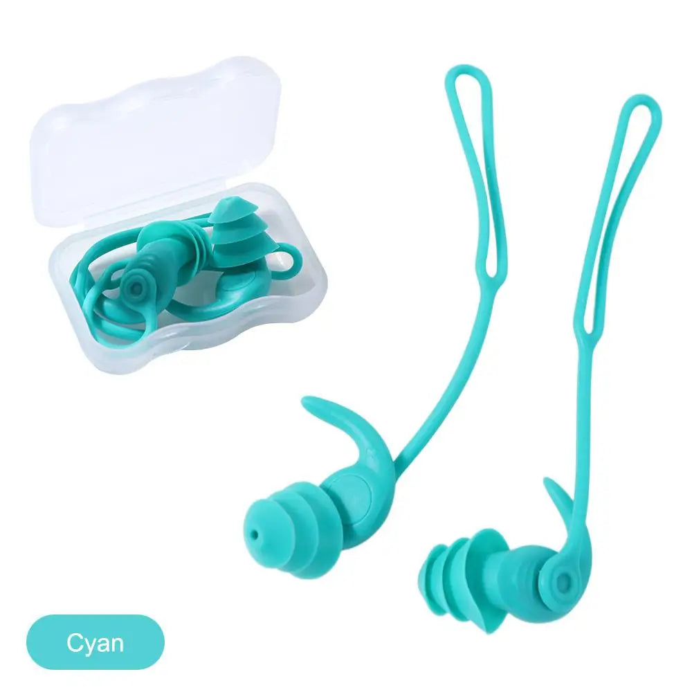 Waterproof Silicone Swimming Earplugs – 3-Layer Corded Pair Swimming Earplugs PLUSH
