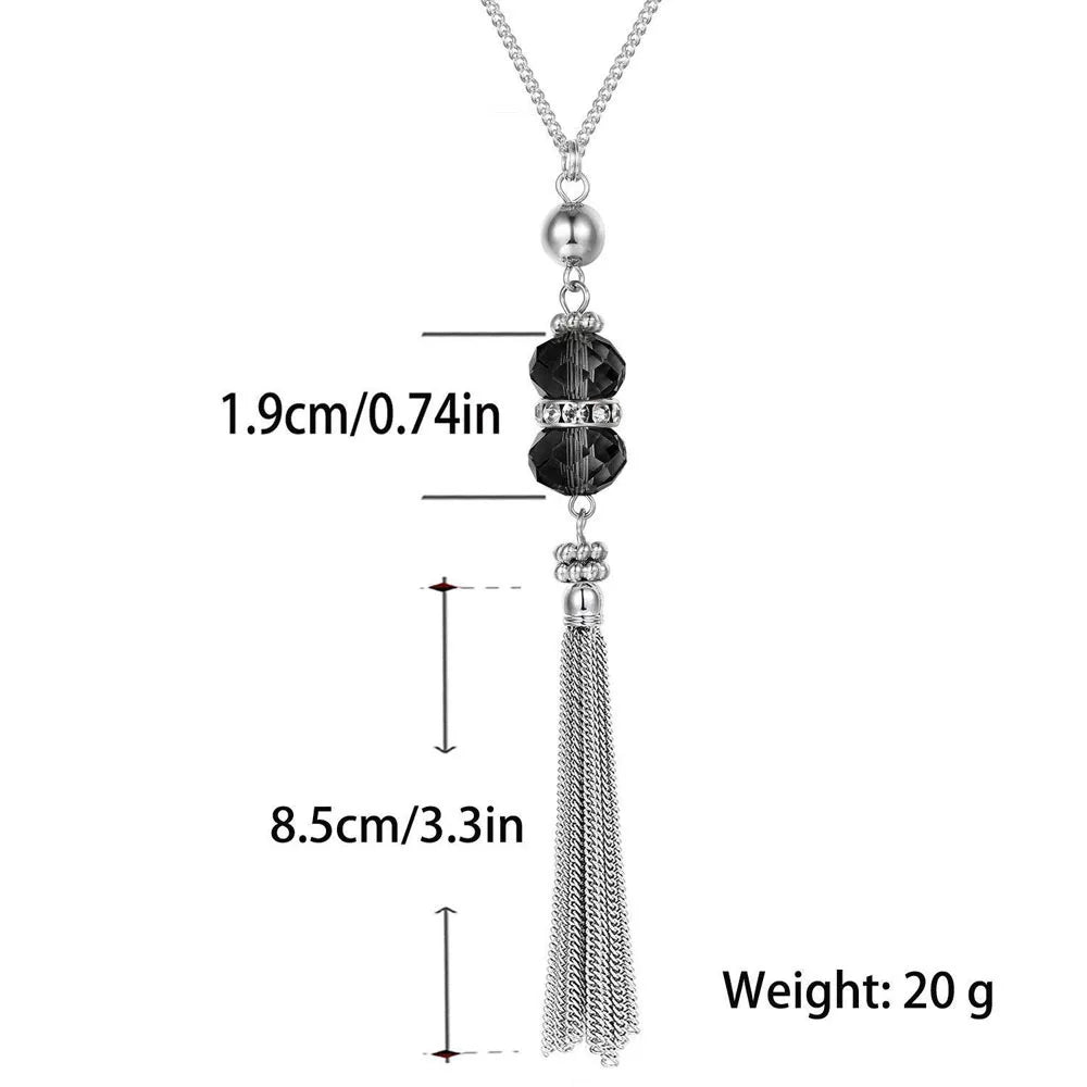 Silver-Tone Long Pendant Sweater Chain Necklace for Women Pendant Necklace PLUSH