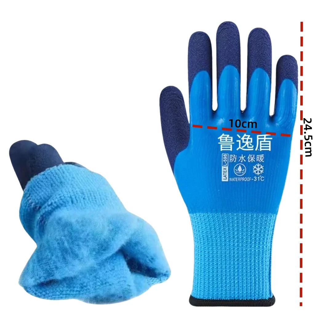 Waterproof Winter Work Gloves – Anti-Slip Thermal Safety Grip Safety Work Gloves PLUSH Blue A