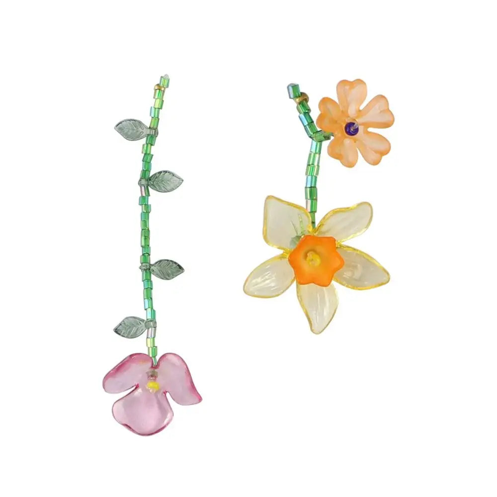 Handmade Resin Flower Necklace & Tassel Earrings | Korean Style Fashion Jewelry Set PLUSH Earrings