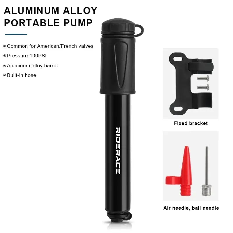 RIDERACE Mini Bike Pump 100 PSI – Presta & Schrader Valve Portable Bike Pump PLUSH