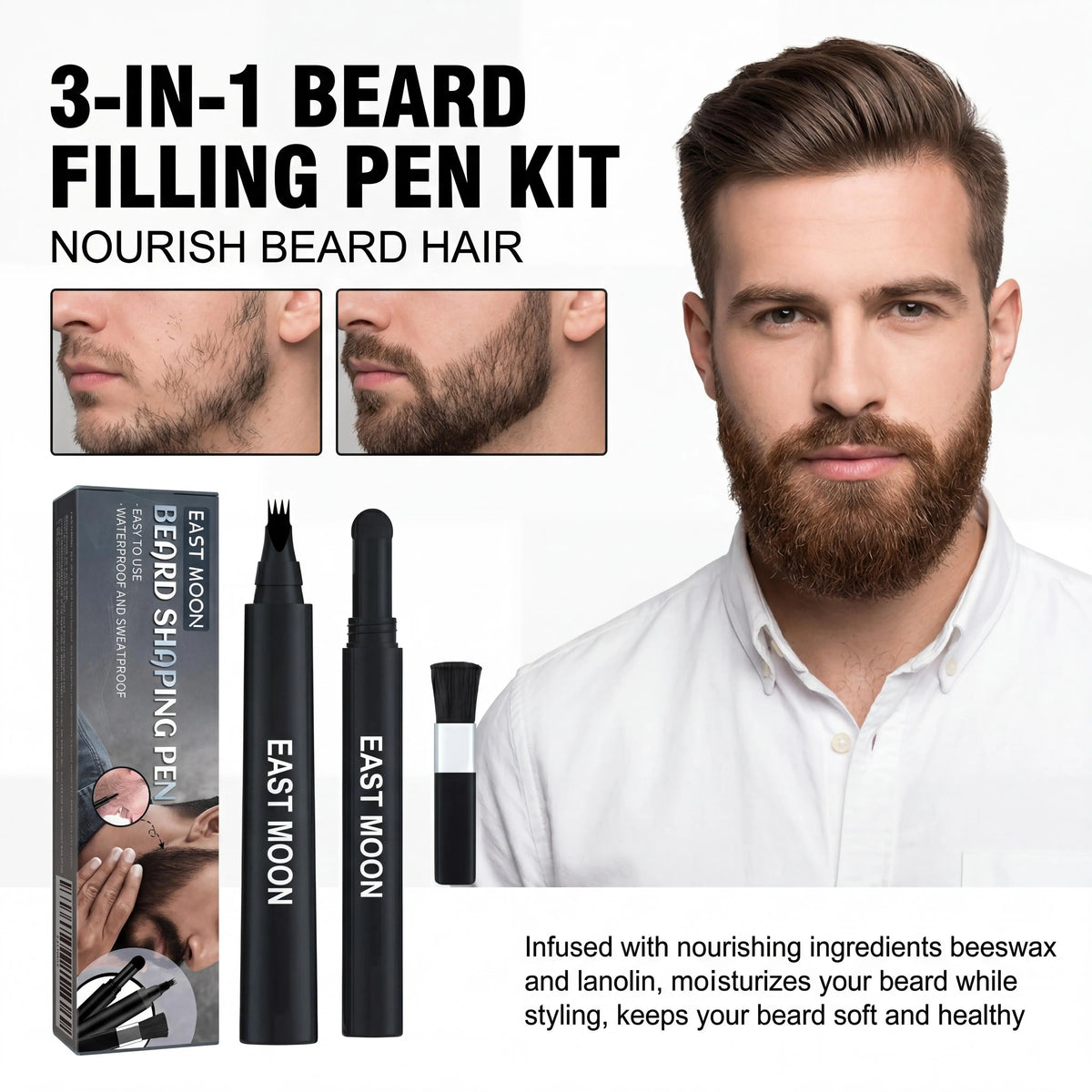 Waterproof Beard Filler Pen Set – 2-in-1 Grooming Kit Beard Grooming Pen PLUSH