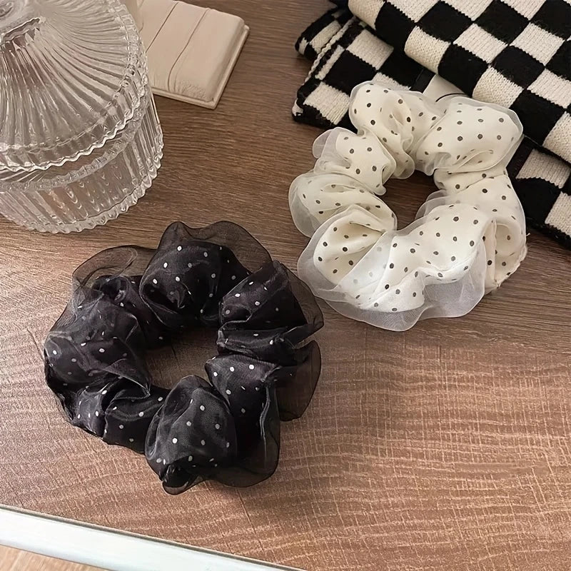 Polka Dot Ruffled Stiff Yarn Headband – Soft Elastic Hairband Fashion Headband PLUSH