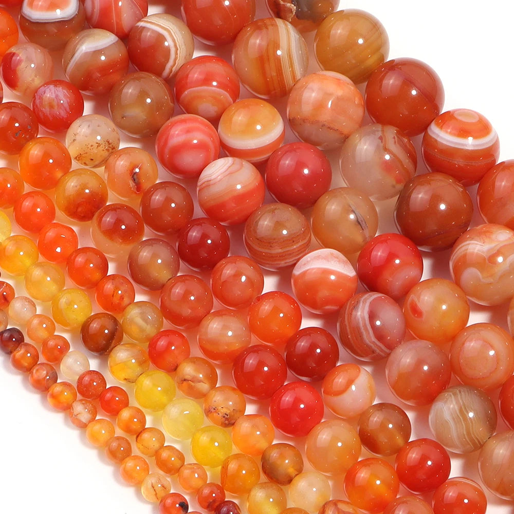 Orange Striped Agate Round Spacer Beads – Natural Stone DIY Natural Stone Beads PLUSH