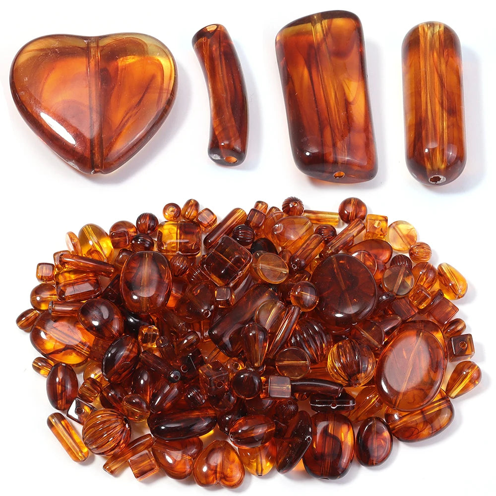 Amber Acrylic Beads – Heart Cube Oval Round Shapes for DIY Acrylic Craft Beads PLUSH