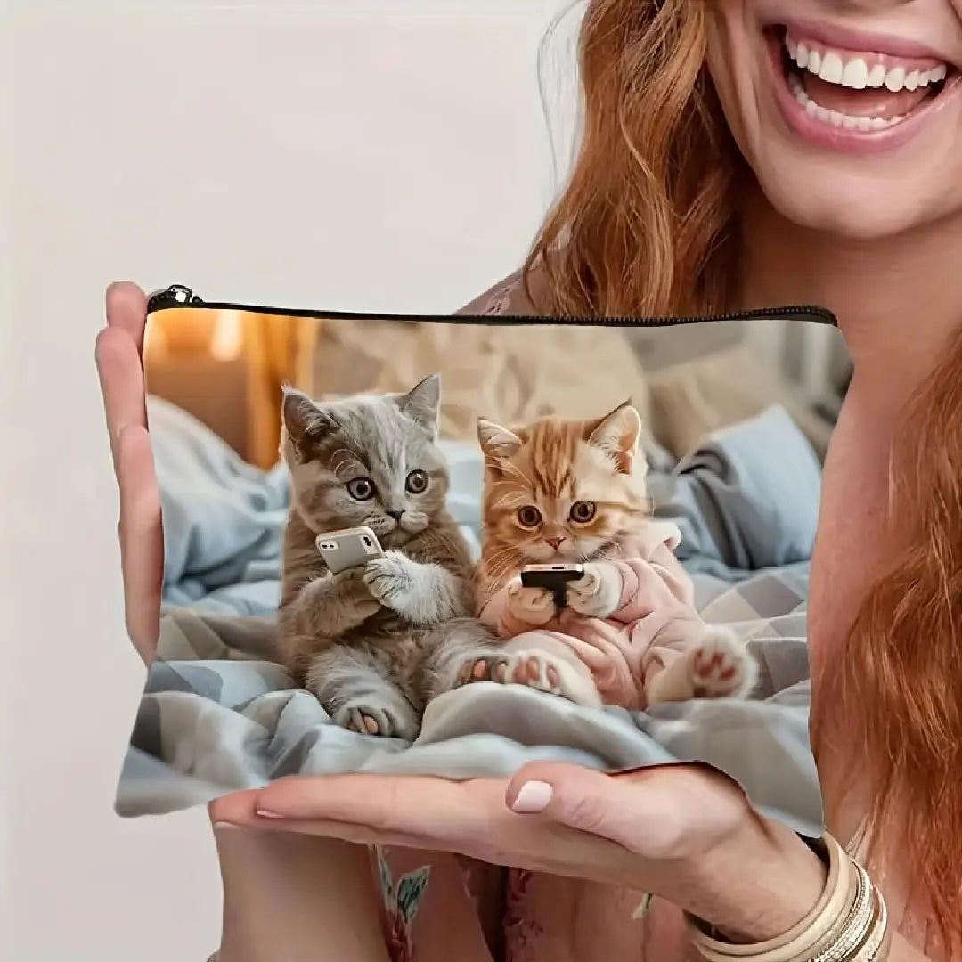 Kitten Print Makeup Bag | Zipper Pouch & Travel Organizer Makeup Zipper Pouch PLUSH