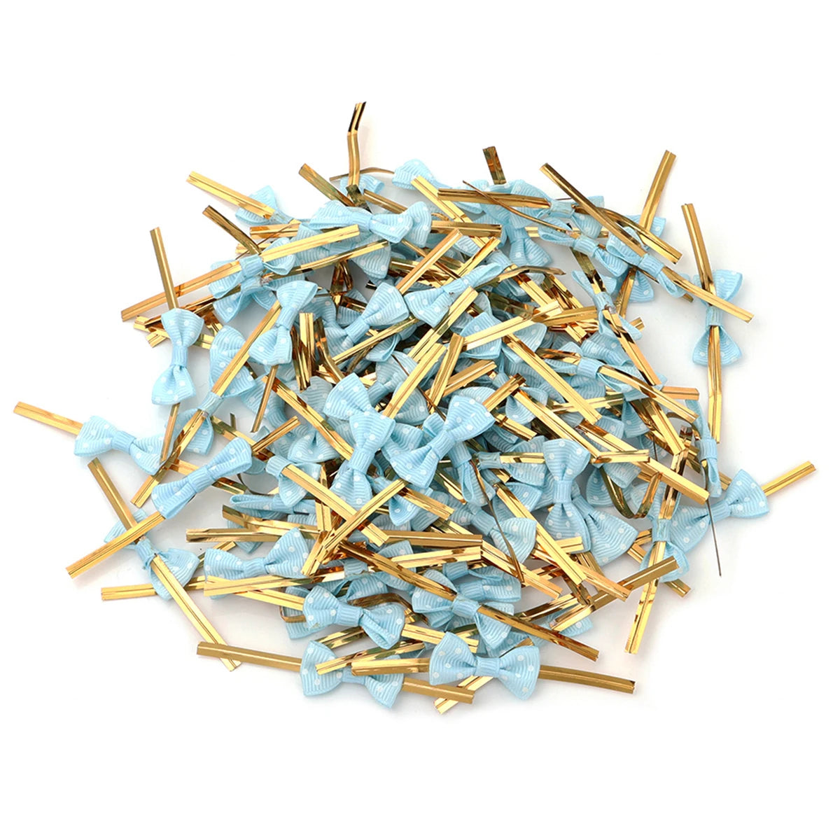30pcs Polka Dot Bow Twist Ties Gold Wire – Gift Bag Seals Gift Bow Twist Ties PLUSH Light Blue 1.5x8cm