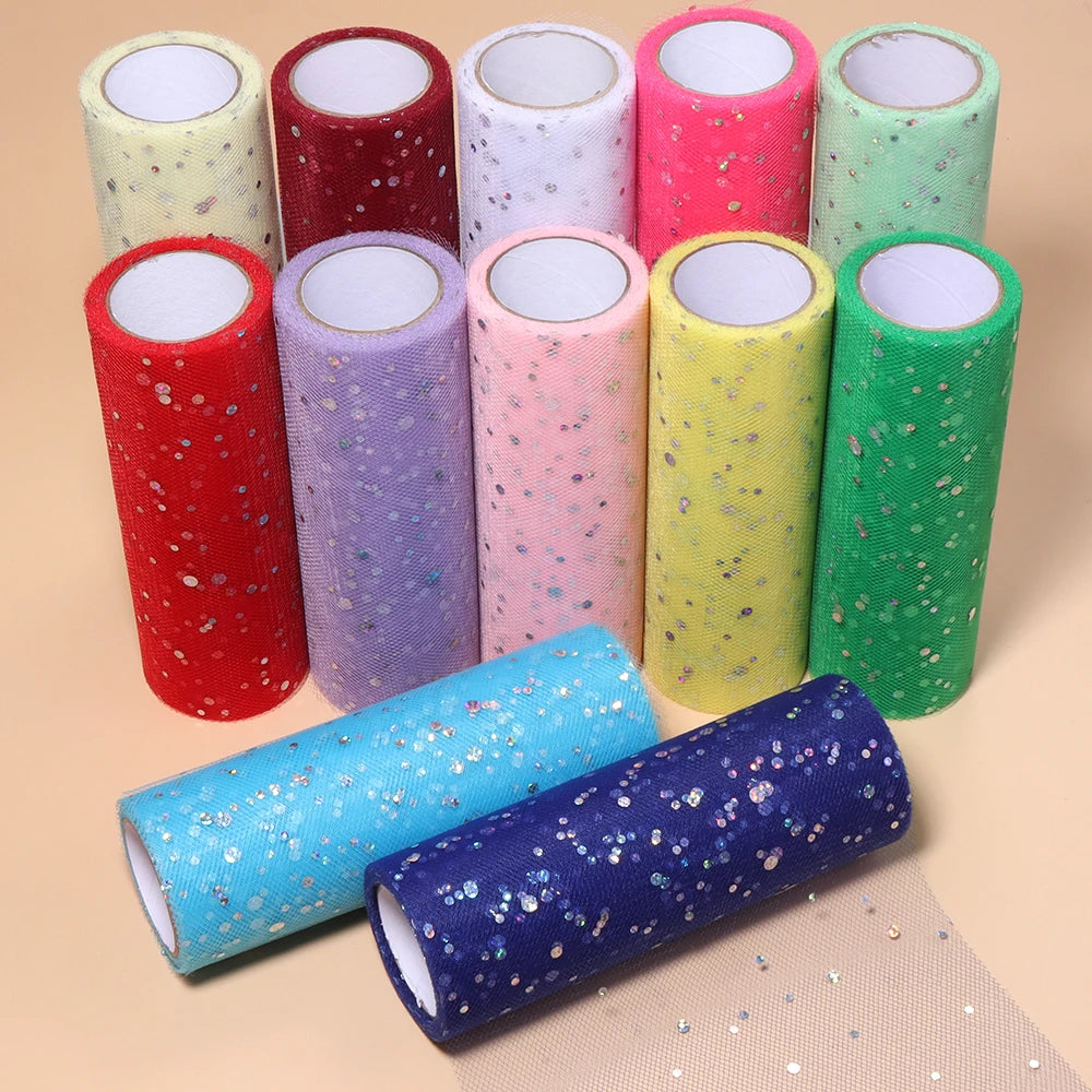 10 Yards Laser Sequin Glitter Tulle Mesh Fabric 15cm – DIY Craft Glitter Tulle Fabric PLUSH
