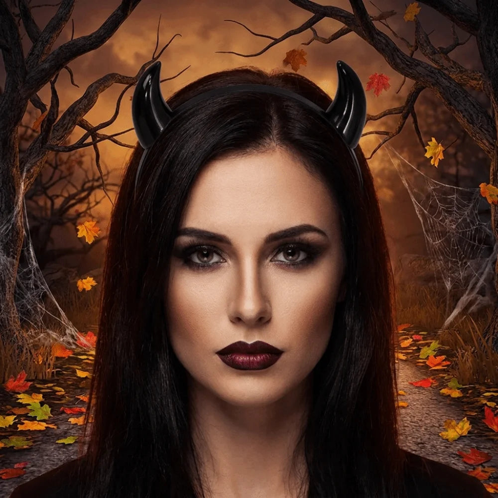 Gothic Devil Horn Headband – Glossy Resin Ox Horn Hair Hoop Gothic Hair Headband PLUSH