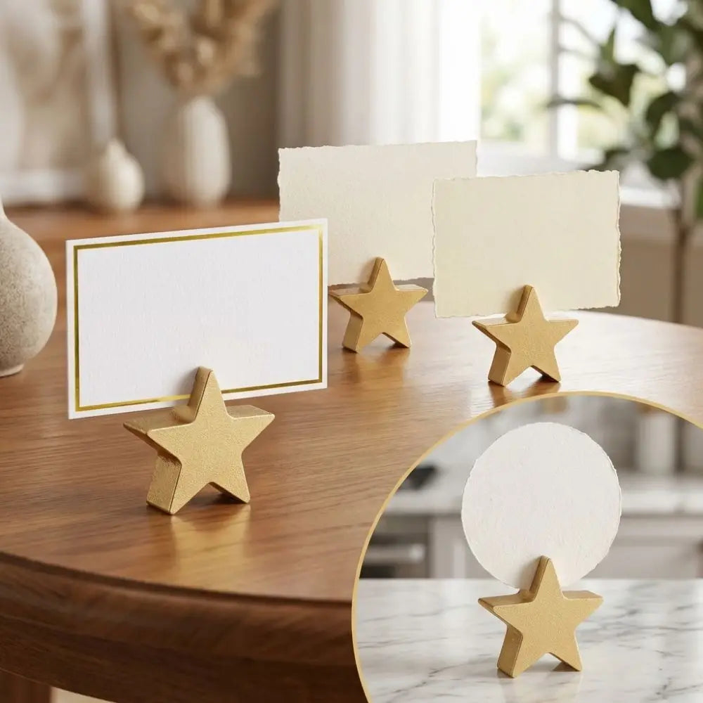 12pcs Gold Wooden Star & Heart Table Number Card Stands Table Card Stands PLUSH