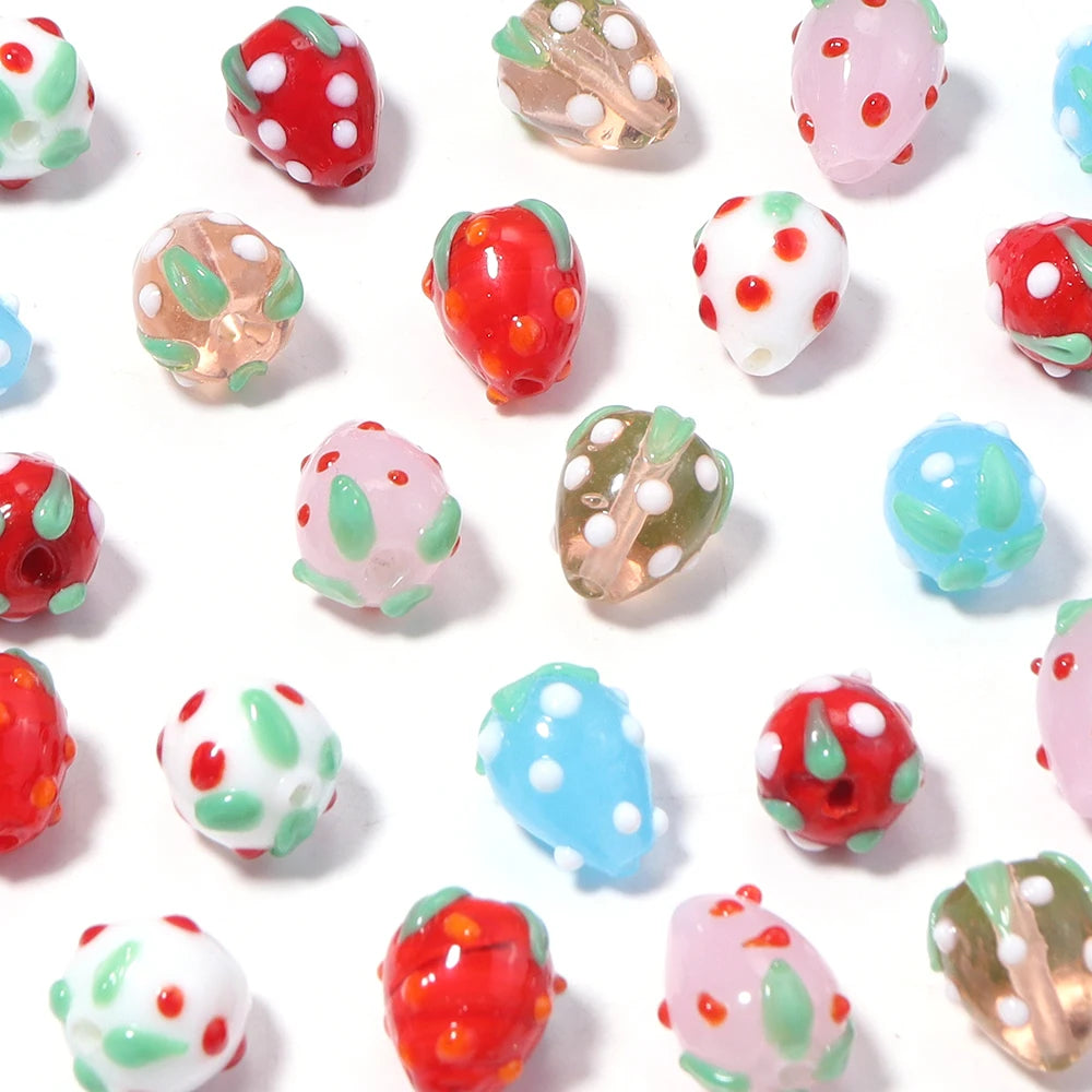 5pcs Strawberry Glass Lampwork Beads | Czech Crystal DIY Jewelry Glass Lampwork Beads PLUSH