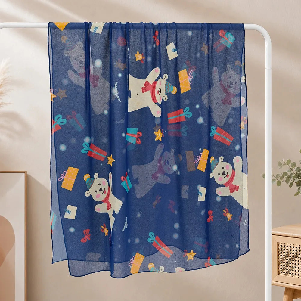 Women's Christmas Voile Scarf – Snowman Print Shawl 180x90cm Holiday Voile Scarf PLUSH 16