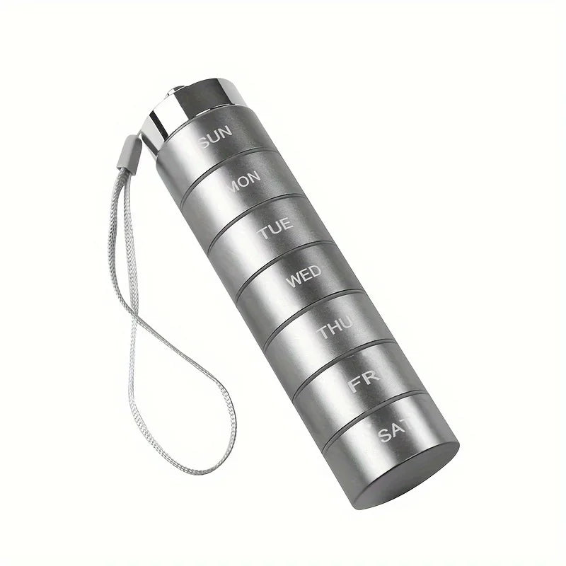 Metal 7-Day Pill Organizer – Waterproof Travel Pill Case Pill Organizer PLUSH Silvery