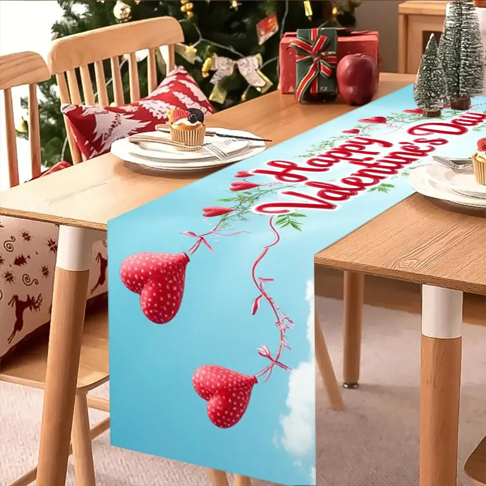 Valentine's Day Table Runner – Heart Balloon Print | 3 Sizes Holiday Table Runner PLUSH